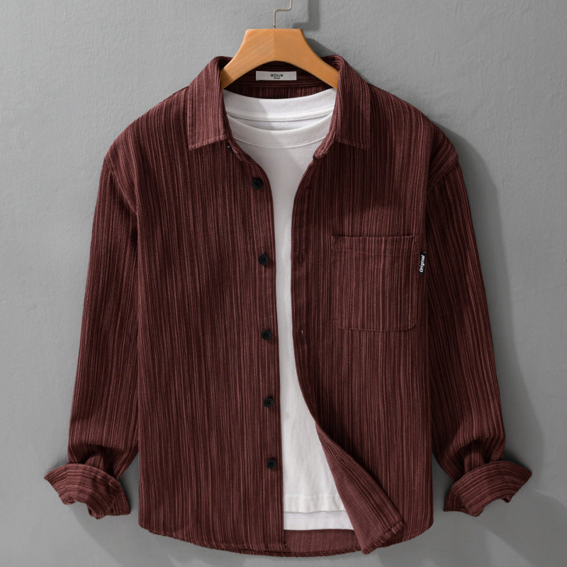 Men's cord overshirt with fine striped texture and attached chest pocket Mune Fashion