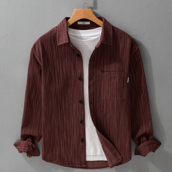 Men's cord overshirt with fine striped texture and attached chest pocket Mune Fashion