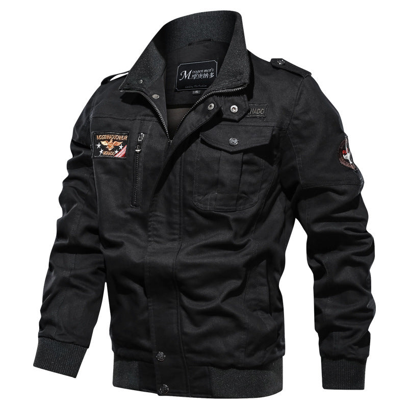 Men's Canvas Bomber Jacket in Military Style with Epaulettes and Flap Pockets Mune Fashion