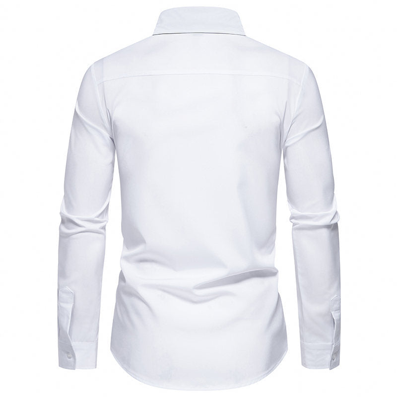 Men's Tailored Business Shirt with Contrast Piping and Kent Collar Mune Fashion
