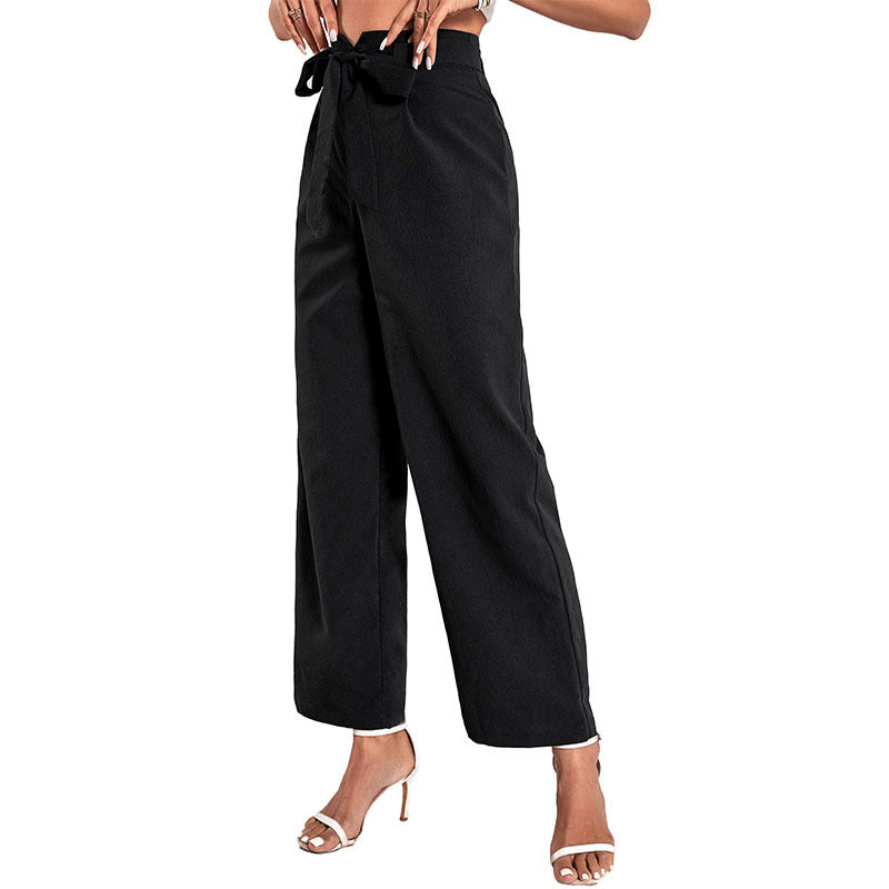 Ladies Elegant High-Waisted Trousers with Wide Leg and Tie Belt Mune Fashion