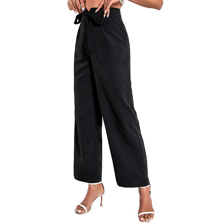 Ladies Elegant High-Waisted Trousers with Wide Leg and Tie Belt Mune Fashion