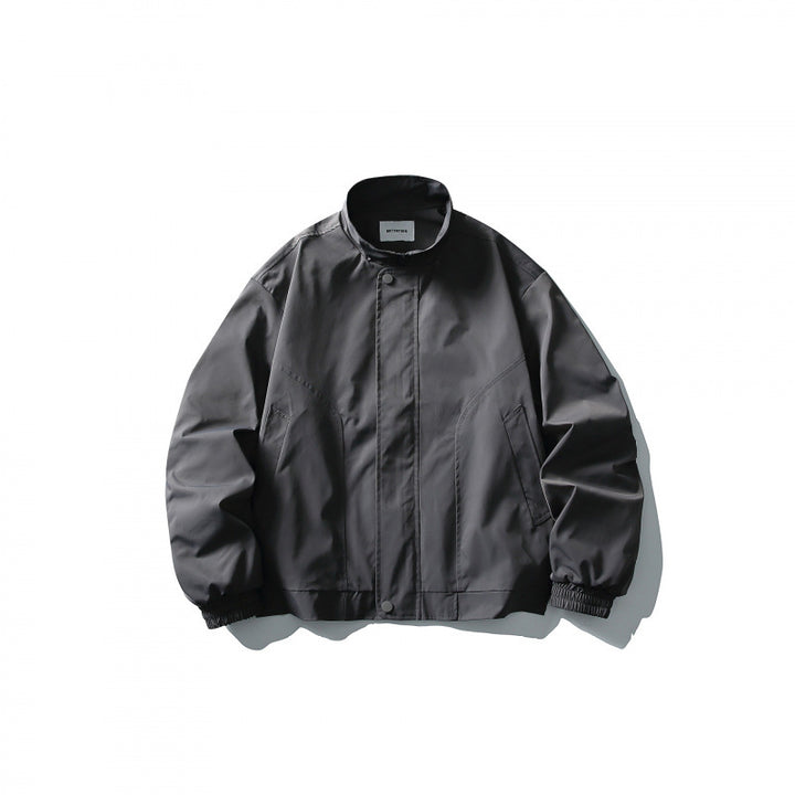 Men's Short Windproof Field Bomber Jacket with Stand-up Collar, Concealed Closure and Elastic Cuffs Mune Fashion