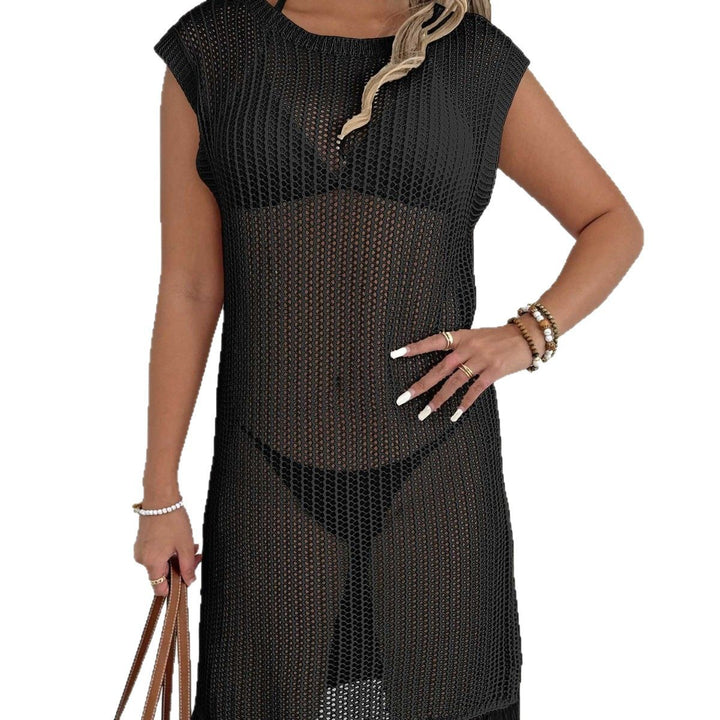 Women airy net beach dress with fringes Mune Fashion