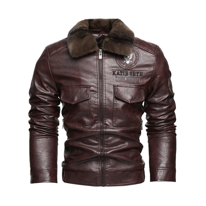 Men's leather jacket with faux fur collar Mune Fashion