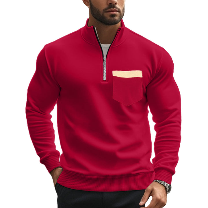 Men's brushed sweat half-zip with contrasting inner collar and elastic hem Mune Fashion
