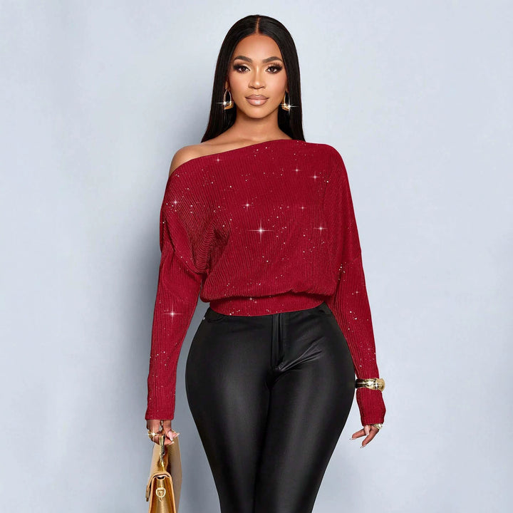 Women's Oversized Rib Knit Sweater with One-Shoulder and Tailored Cuff Mune Fashion