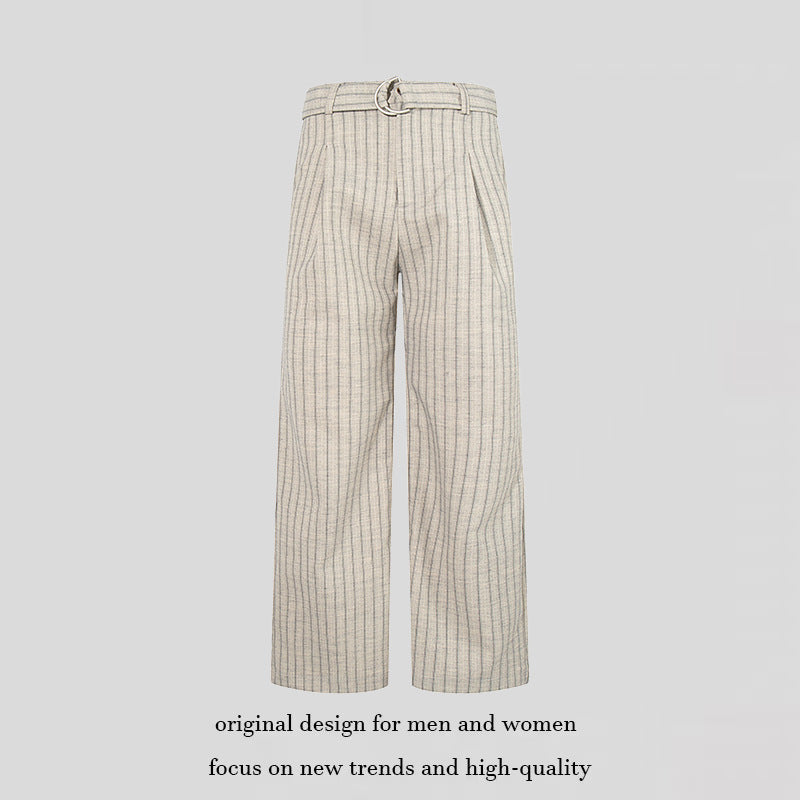 Women Wide Linen-Mix Culotte Pants with High Waist and D-Ring Belt Mune Fashion