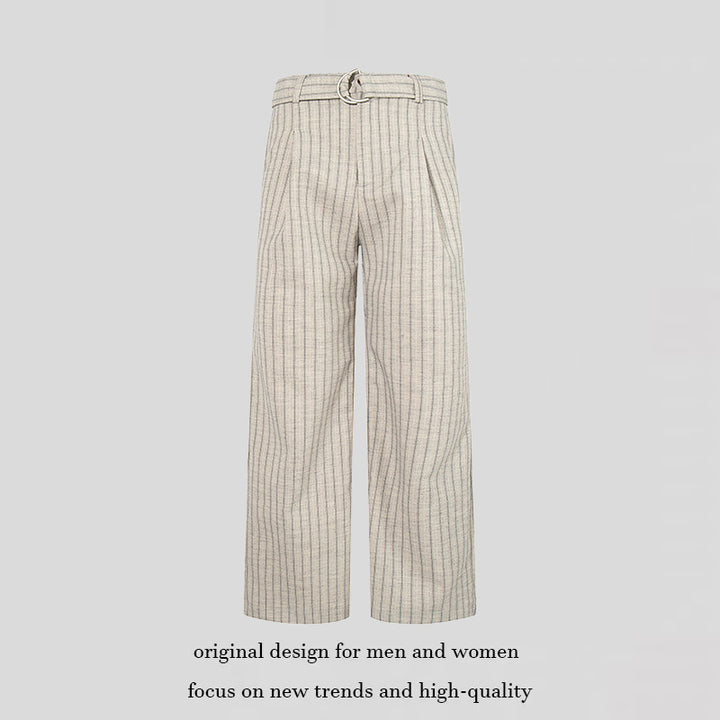 Women Wide Linen-Mix Culotte Pants with High Waist and D-Ring Belt Mune Fashion