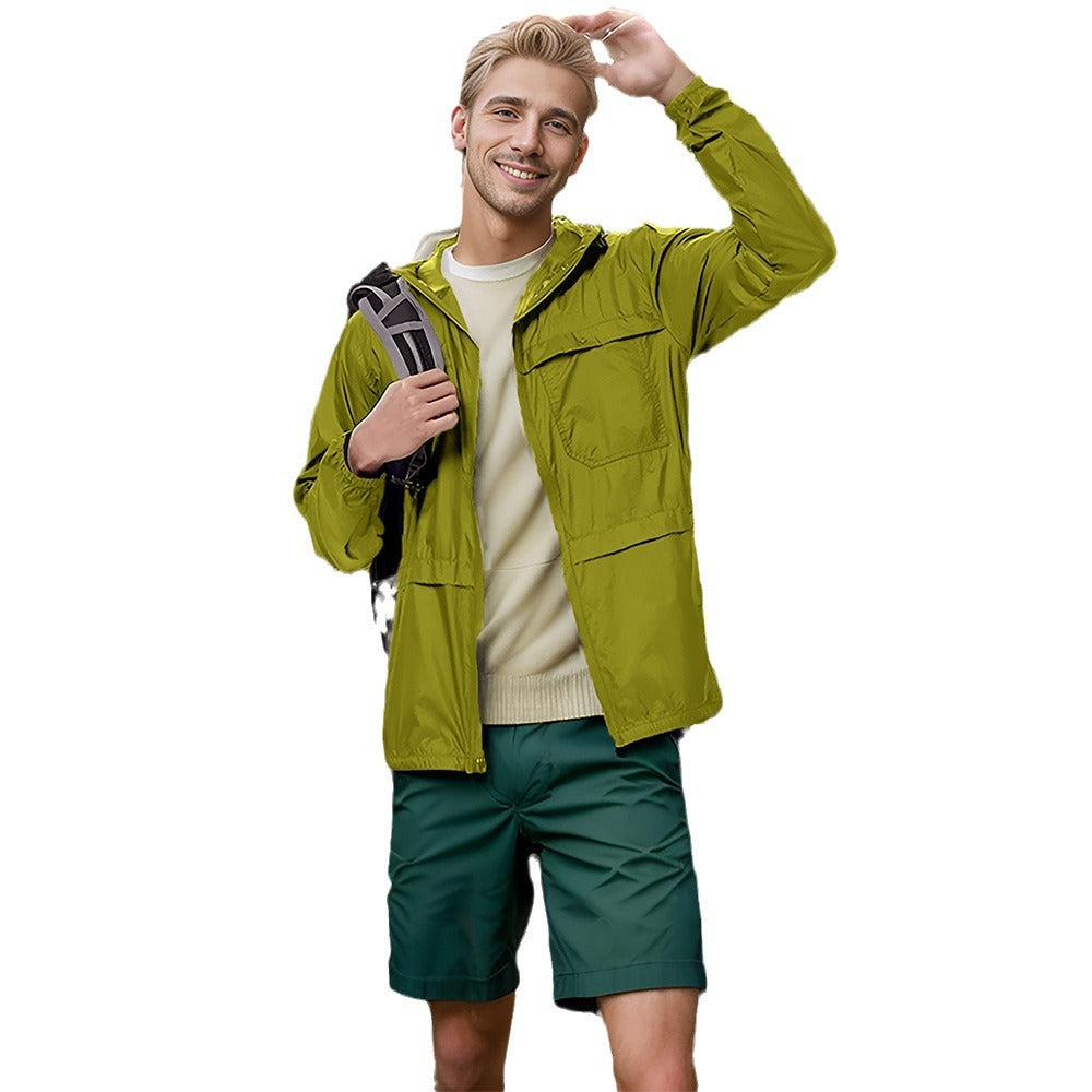 Men's Lightweight Breathable Outdoor Windbreaker with Hood and Zipper Mune Fashion
