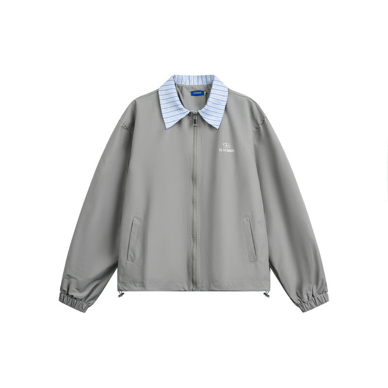 Men's Lightweight Boxy Transitional Jacket with Contrast Collar Elastic Hem Finishes and Concealed Zipper Mune Fashion