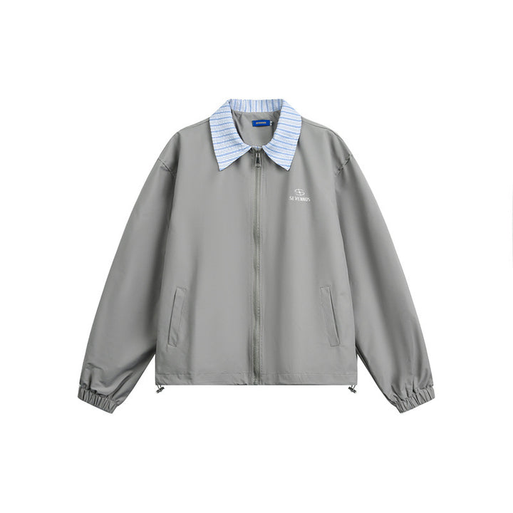 Men's Lightweight Boxy Transitional Jacket with Contrast Collar Elastic Hem Finishes and Concealed Zipper Mune Fashion