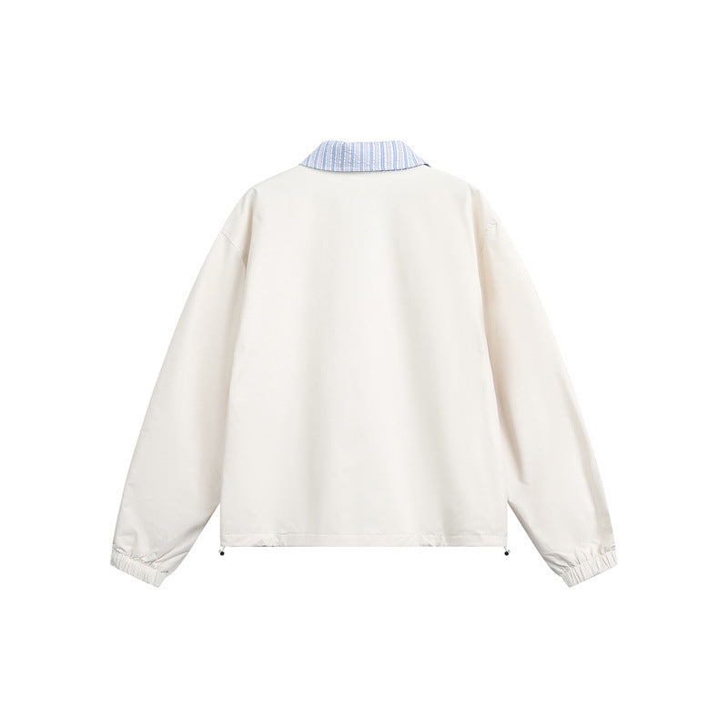 Men's Lightweight Boxy Transitional Jacket with Contrast Collar Elastic Hem Finishes and Concealed Zipper Mune Fashion