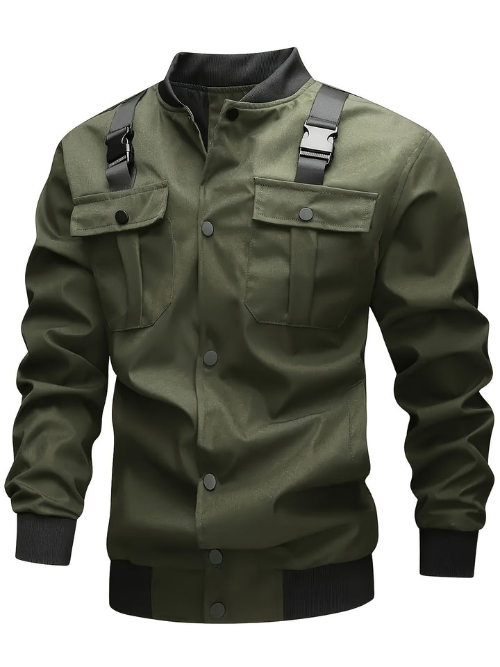 Men's utility bomber jacket with chest flap pockets, shoulder straps, and ribbed cuffs Mune Fashion