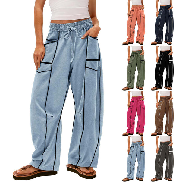 Women’s wide lounge pants with drawstring, contrast piping, and cargo pockets Mune Fashion