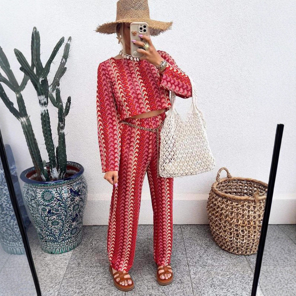 Women's Crocheted Two-Piece Lounge Set with Short Sweater and High-Waisted Palazzo Pants Mune Fashion