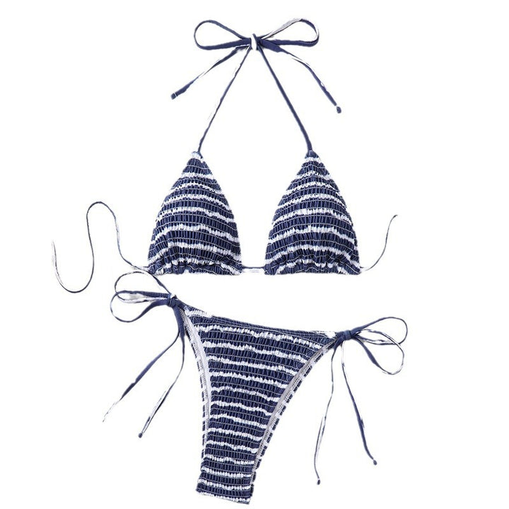 Women triangle bikini with fine stripe pattern and sophisticated tie straps Mune Fashion