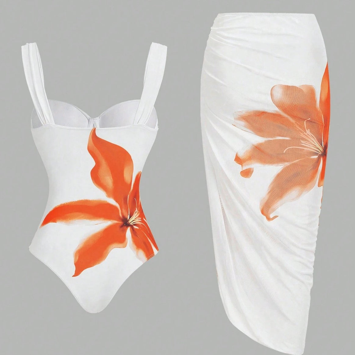 Women's swimsuit with elegant floral design and matching wrap skirt Mune Fashion