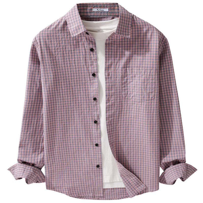 Men's Micro-Check Cotton Shirt in Casual Layering Style with Chest Pocket Mune Fashion