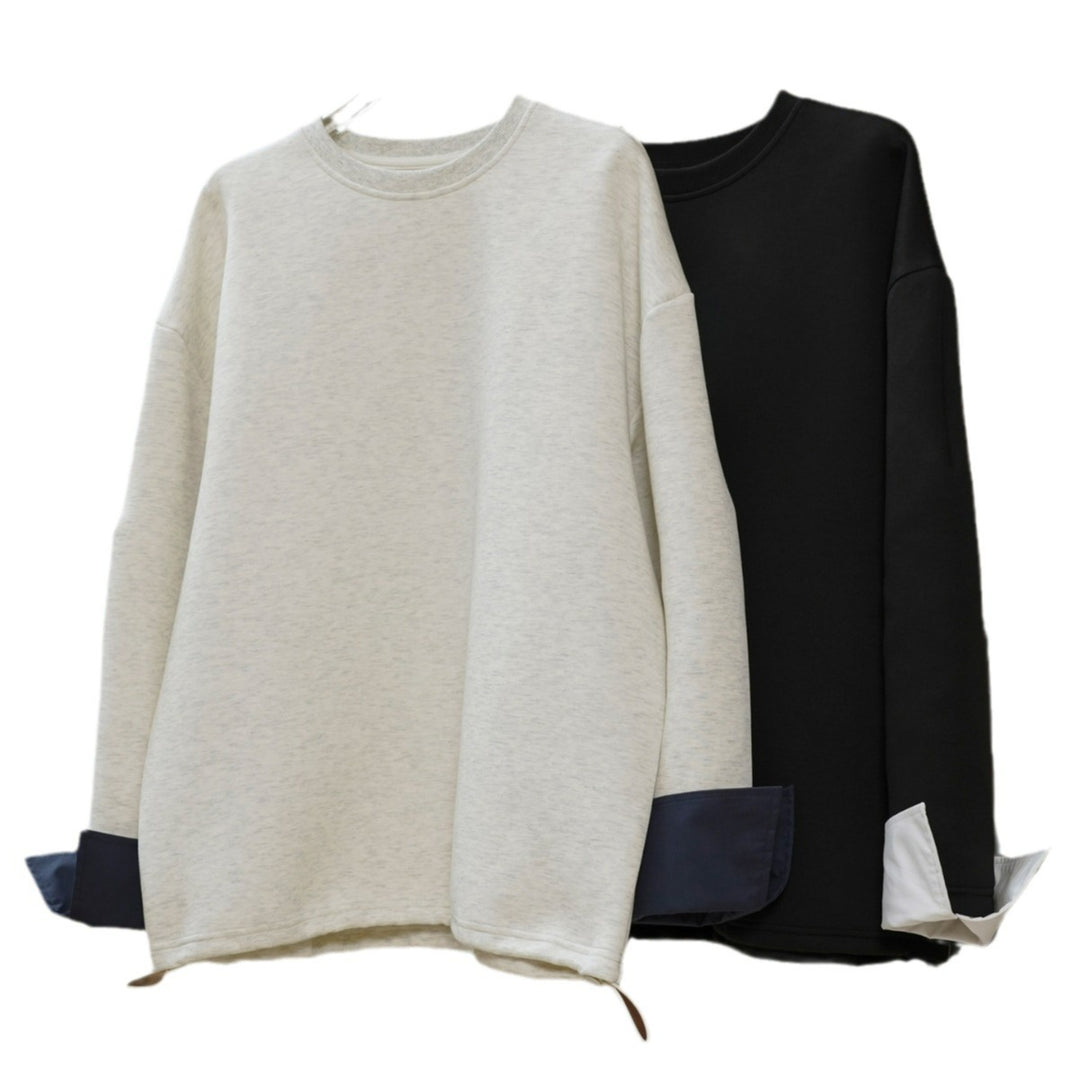 Women Oversized Sweatshirt with Contrast-Trimmed Cuffs Mune Fashion