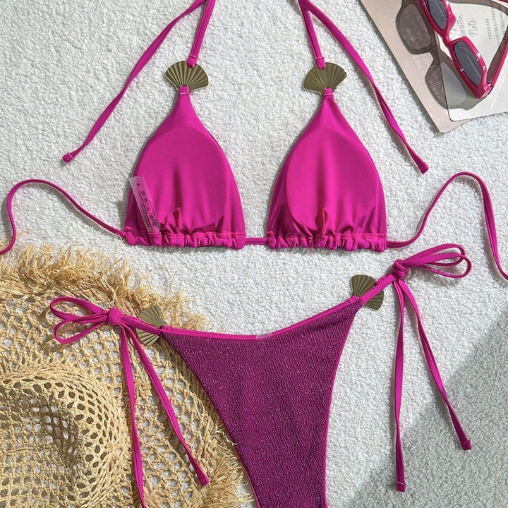 Women's Triangle Bikini with Glittering Fabric and Shell Details Mune Fashion