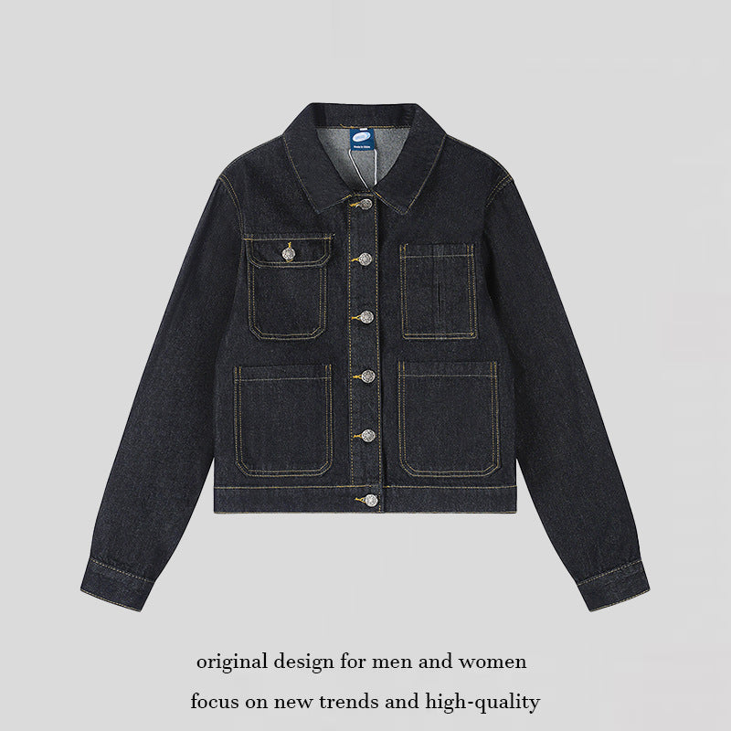 Women's Boxy Jeans Jacket with Patch Pockets and Visible Contrast Seams Mune Fashion