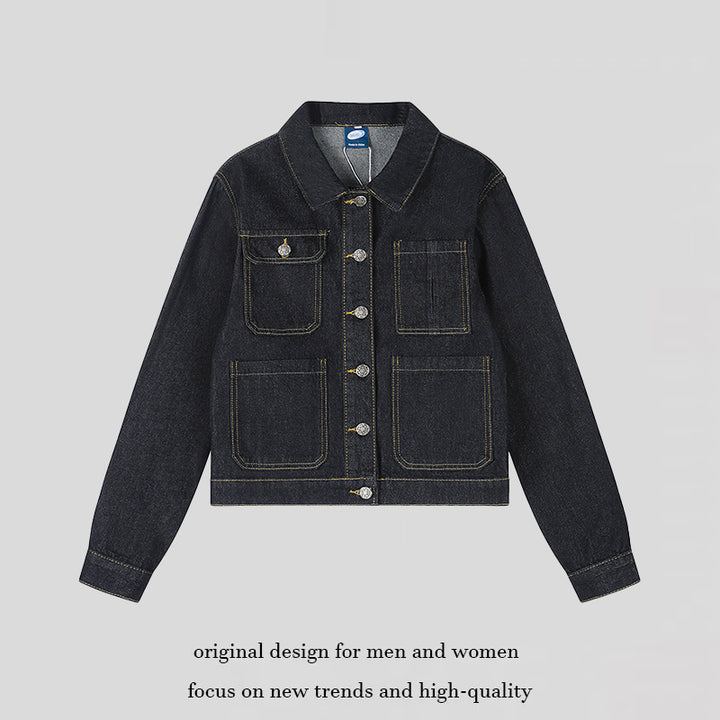 Women's Boxy Jeans Jacket with Patch Pockets and Visible Contrast Seams Mune Fashion