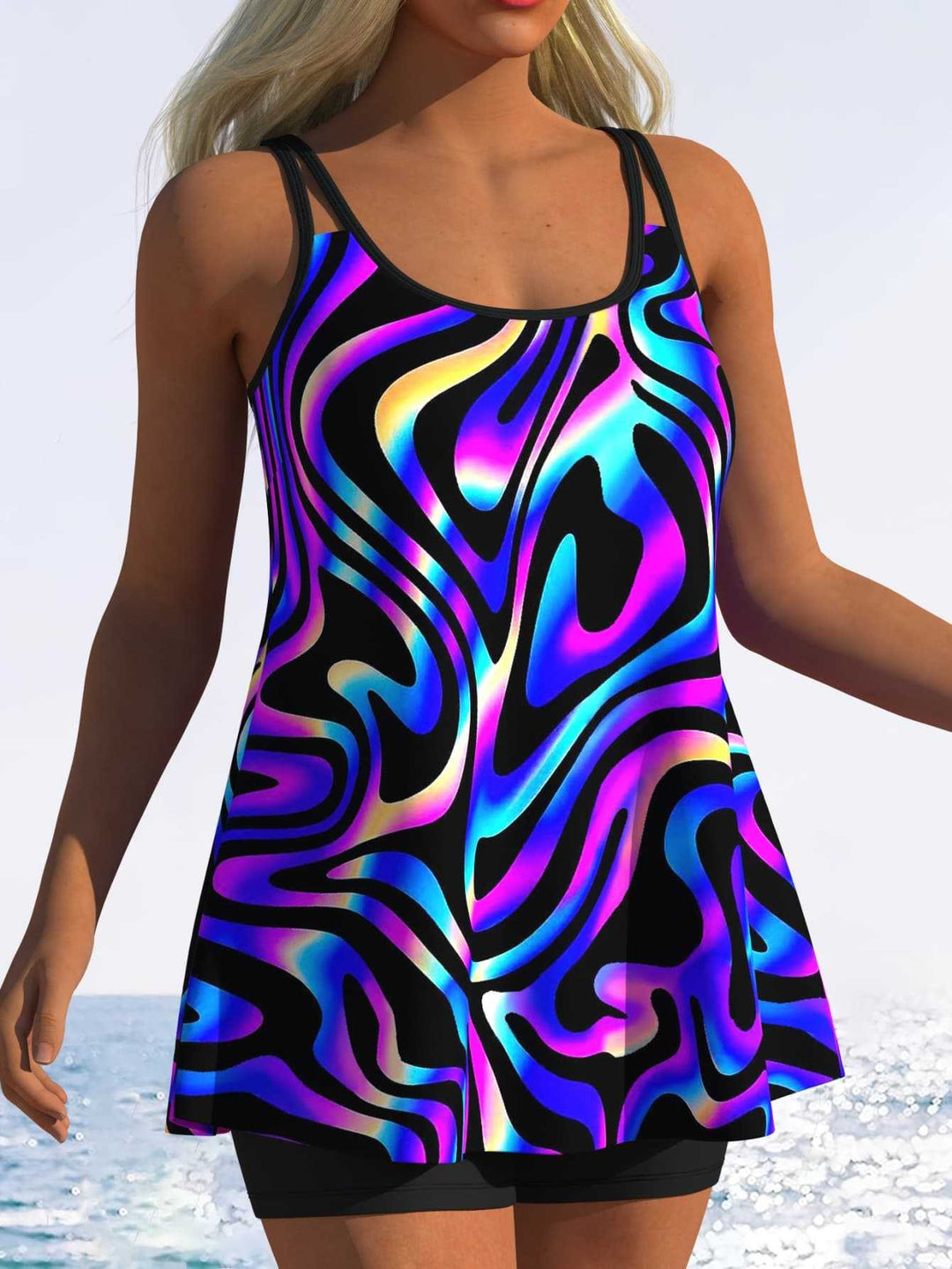 Women's tankini with playful striped pattern and original cut Mune Fashion