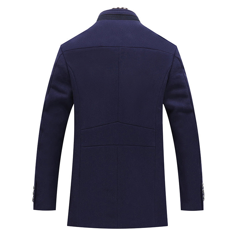 Men's Modern Wool Blend Overcoat with Stand-up Collar, Tailored Silhouette and Quilted Inner Lining Mune Fashion