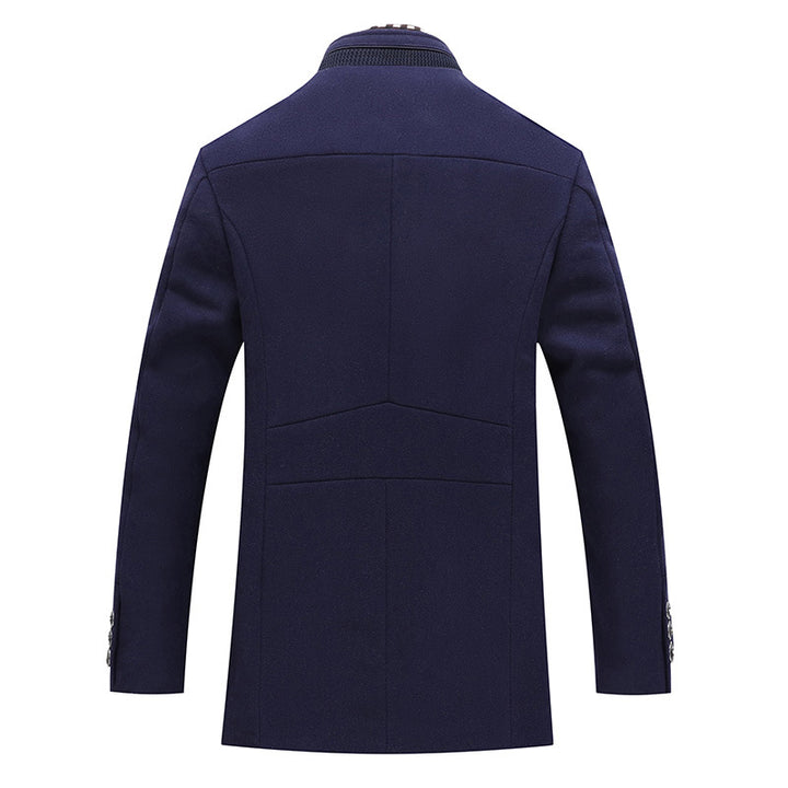 Men's Modern Wool Blend Overcoat with Stand-up Collar, Tailored Silhouette and Quilted Inner Lining Mune Fashion