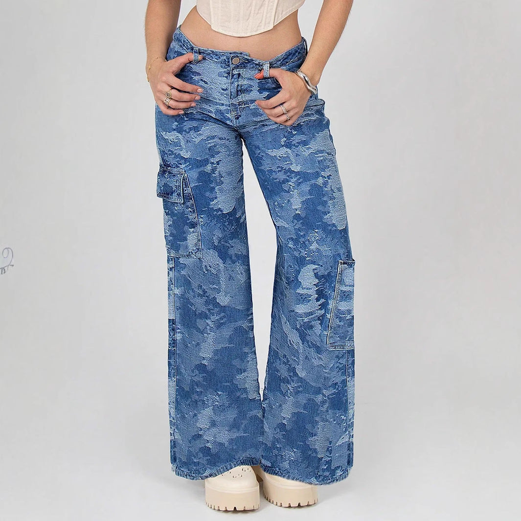 Ladies Cargo-Flared-Jeans with Camouflage Wash Mune Fashion