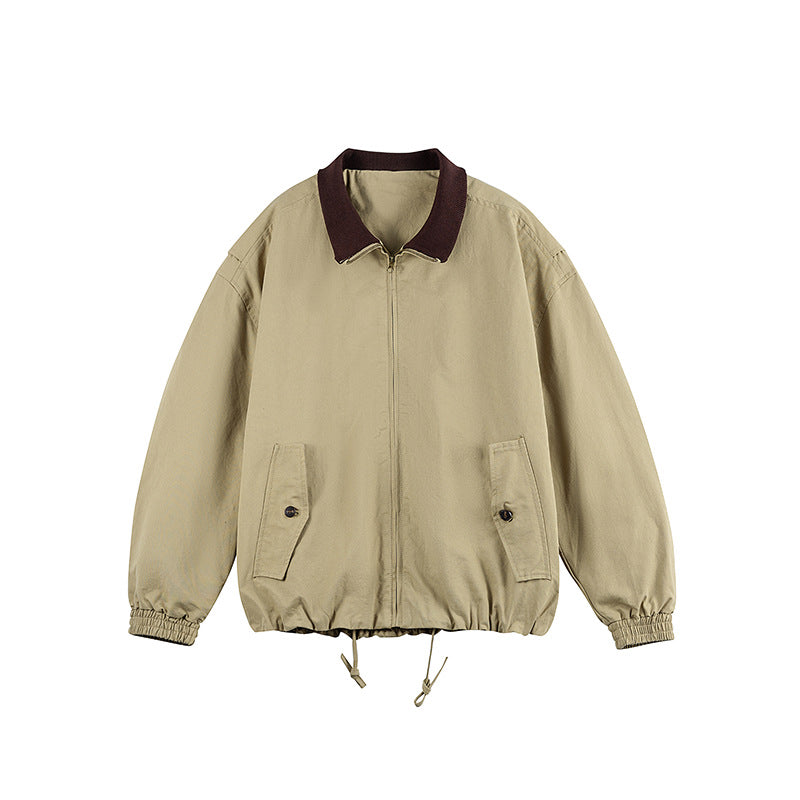 Men's Boxy Zip Transition Jacket made of durable canvas with contrasting knit collar, drawstring and flap pockets Mune Fashion