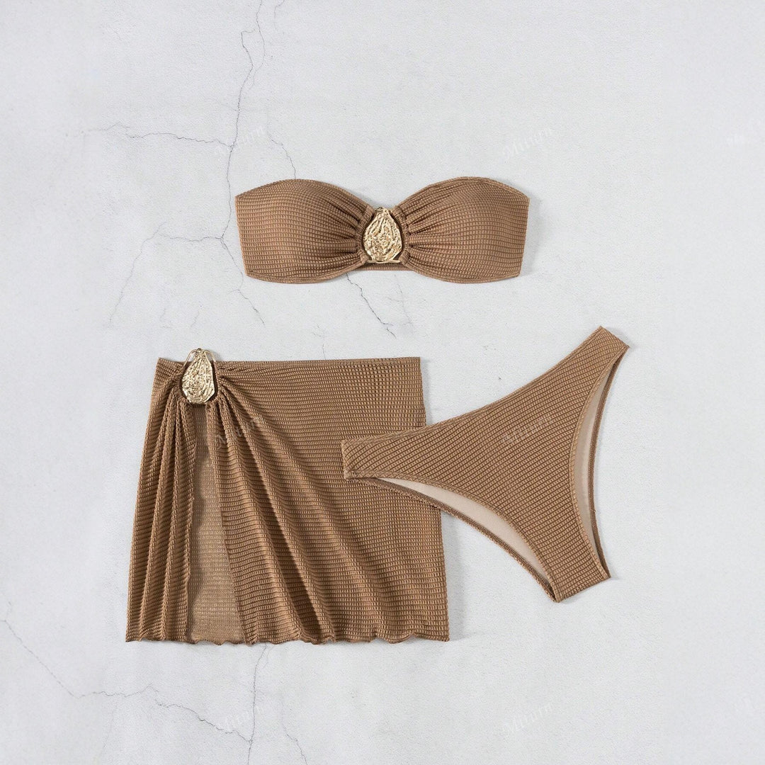Women's bandeau bikini set with decorative wrap skirt Mune Fashion