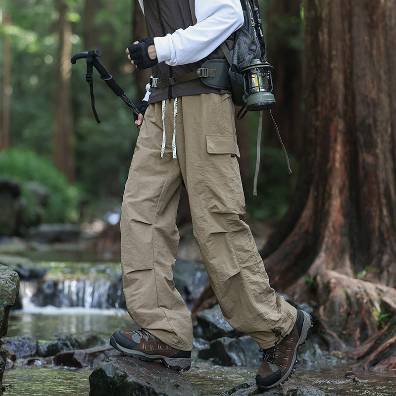 Men's Lightweight Technical Cargo Trekking Pants with Drawstring Waistband, Reinforced Hem Edges, and Adjustable Leg Opening Mune Fashion