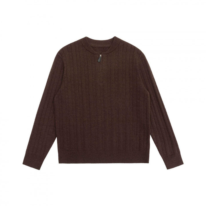Men's Coarse Ribbed Half-Zip Sweater made of Merino-Mix with Stand-Up Collar Mune Fashion