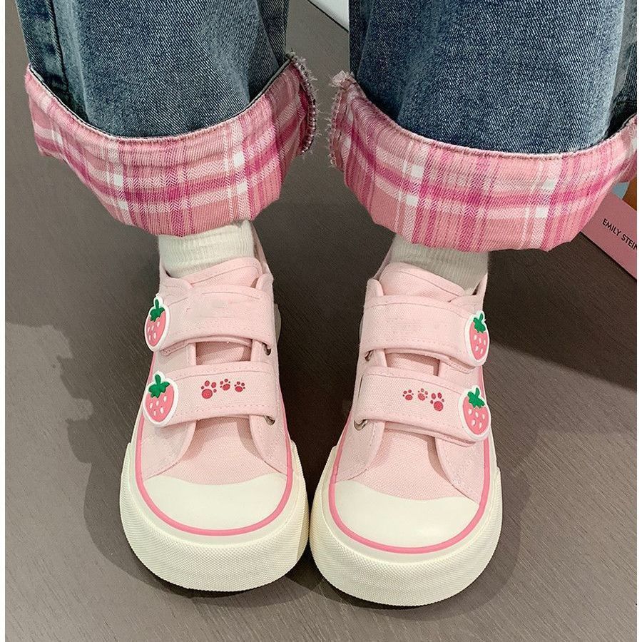 Women's leisure sneakers with cute strawberry appliqués and practical Velcro fastener Mune Fashion