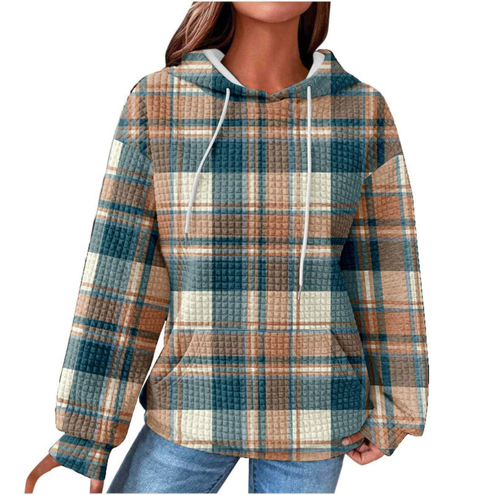 Women’s Fashionable Hooded Sweater in Checkered Design Mune Fashion