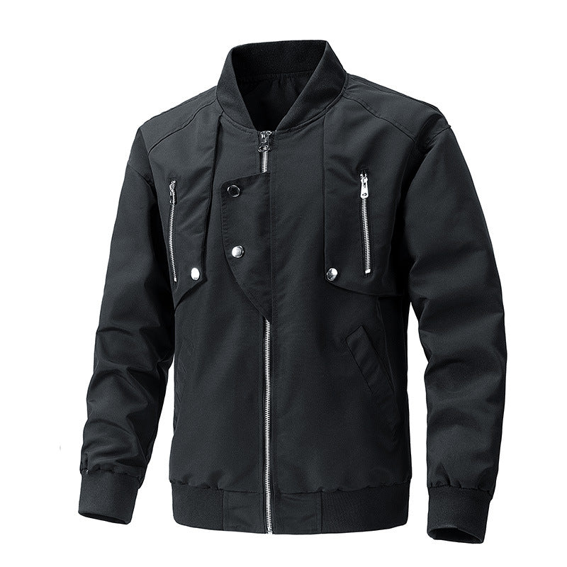 Men's urban bomber jacket with stand-up collar, vertical chest zippers, and ribbed hem Mune Fashion