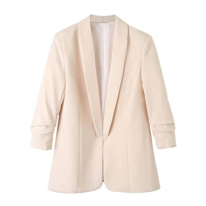 Women's unstructured longer blazer with shawl collar and roll-up sleeves Mune Fashion