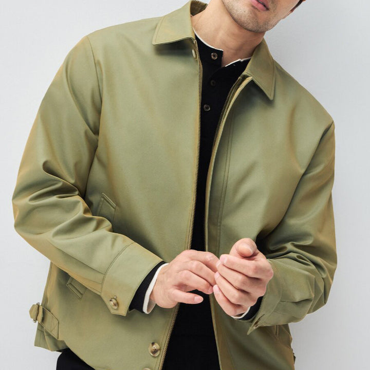 Men's short jacket in modern Harrington style with standing collar and concealed zipper Mune Fashion
