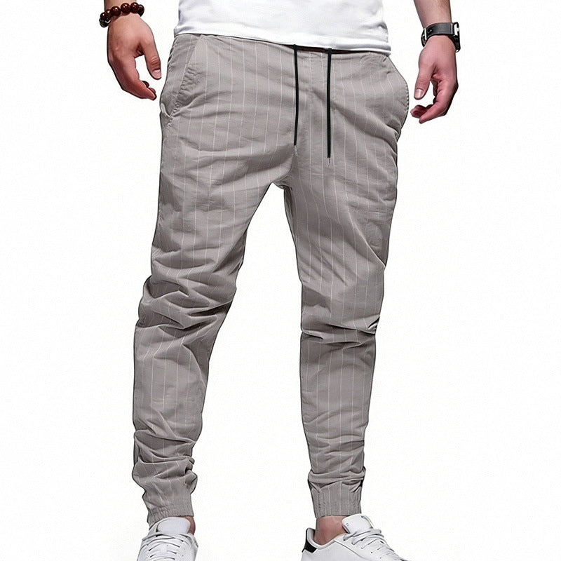 Men's striped jogging pants in linen look with drawstring and narrow tapered cuffs Mune Fashion