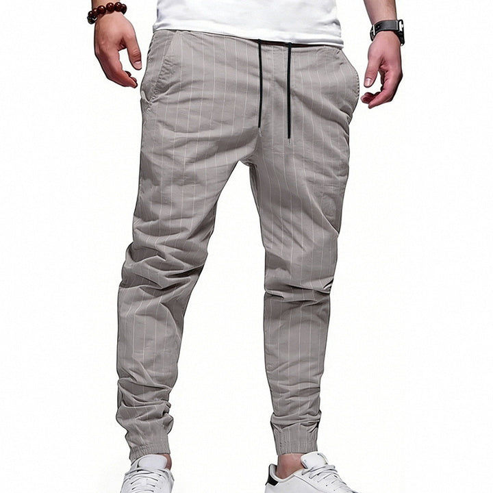 Men's striped jogging pants in linen look with drawstring and narrow tapered cuffs Mune Fashion