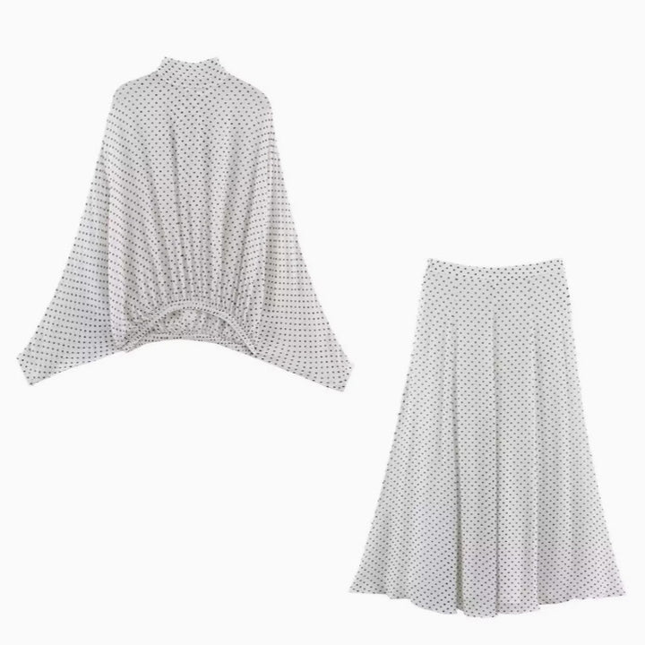 Women 100+ oversized polka dot blouse with batwing sleeves, stand-up collar and elastic hem Mune Fashion