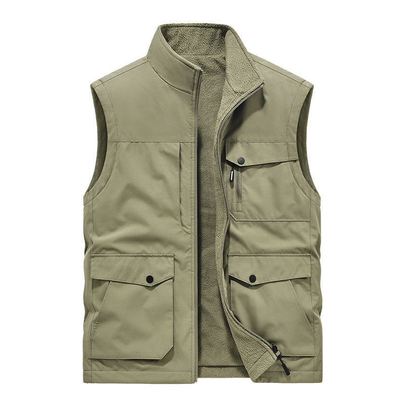 Men's Multifunctional Utility Vest with Fleece Lining and Multiple Pockets Mune Fashion