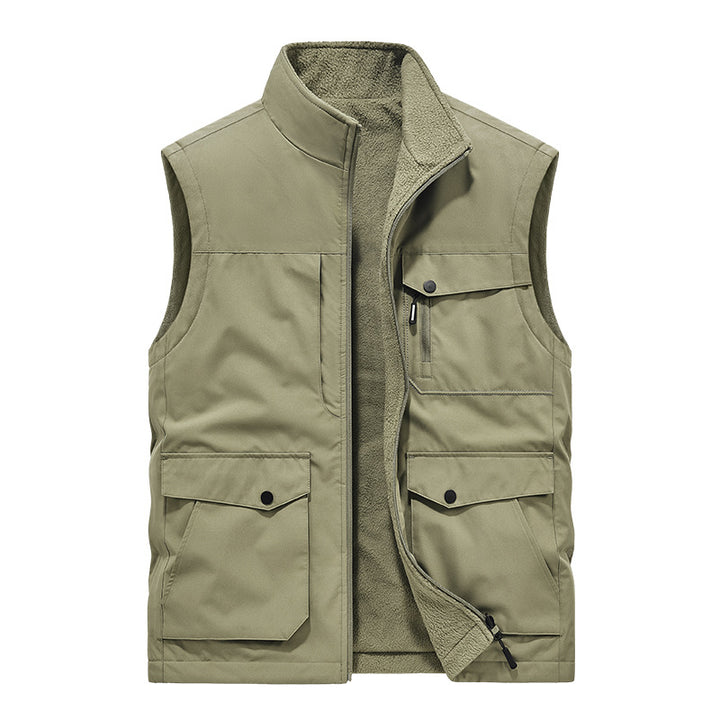 Men's Multifunctional Utility Vest with Fleece Lining and Multiple Pockets Mune Fashion