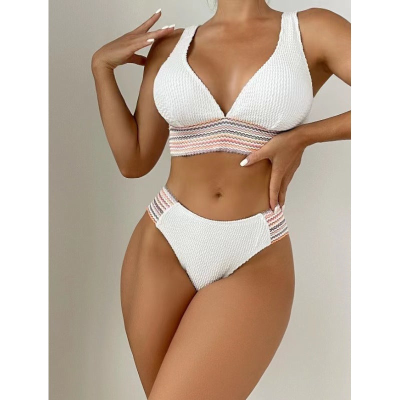 Women's Wave Pattern Bikini Set with Deep V-Neck Mune Fashion