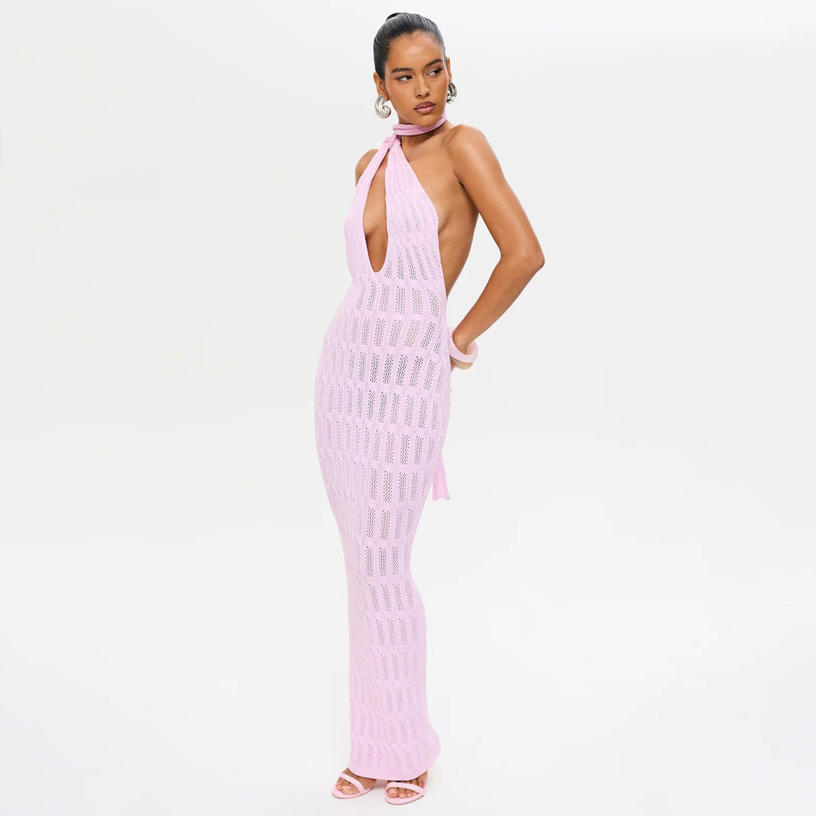 Women trendy net dress with tie belt Mune Fashion