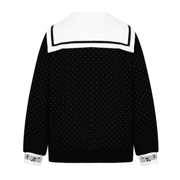 Women's zip-up sweat jacket in sailor style with bow collar, polka dot and music motif Mune Fashion