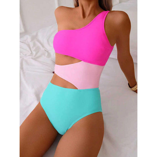 Women's One-Sided Bikini Set with Fashionable Color Block Design Mune Fashion