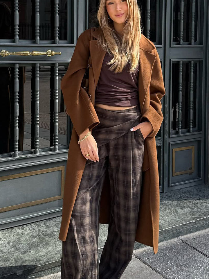 Women Longer Wool Blend Coat with Oversized Cut and Wide Lapel Mune Fashion